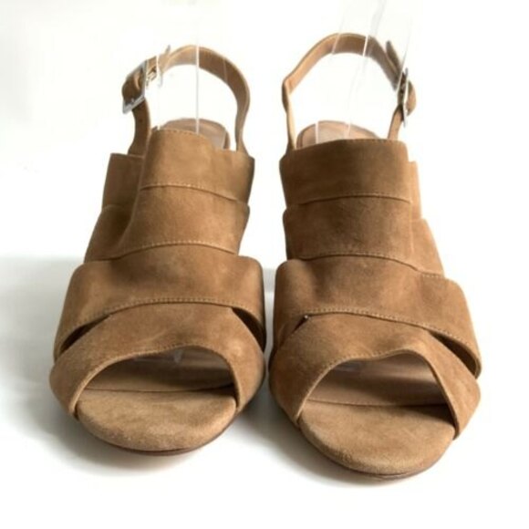 Halogen Suede Open-toe Slingback Block Heel Cut Out Sandals Brown 11 - Picture 4 of 11